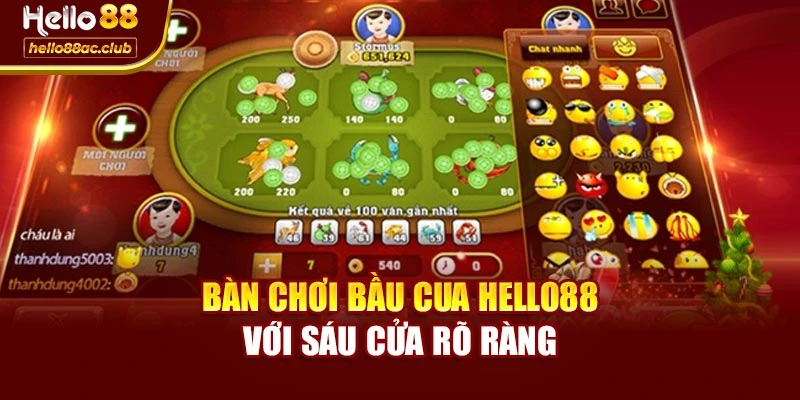Bàn chơi Bầu Cua Hello88 với sáu cửa rõ ràng